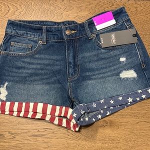 American Flag Denim Shorts. Size 6. High waisted short shorts. NWT.